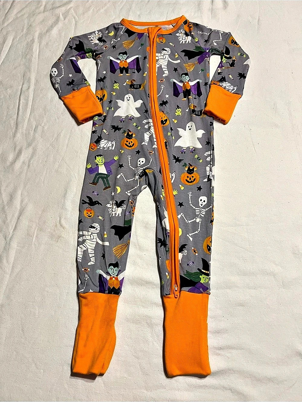 Little Sleepies Dracula's Disco Zippy Footie Gray & Orange 6-12 Months